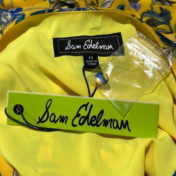 sam Edelman Yellow Retro Floral Printed Flowy Mini Dress Sz M - Picture 13 of 15